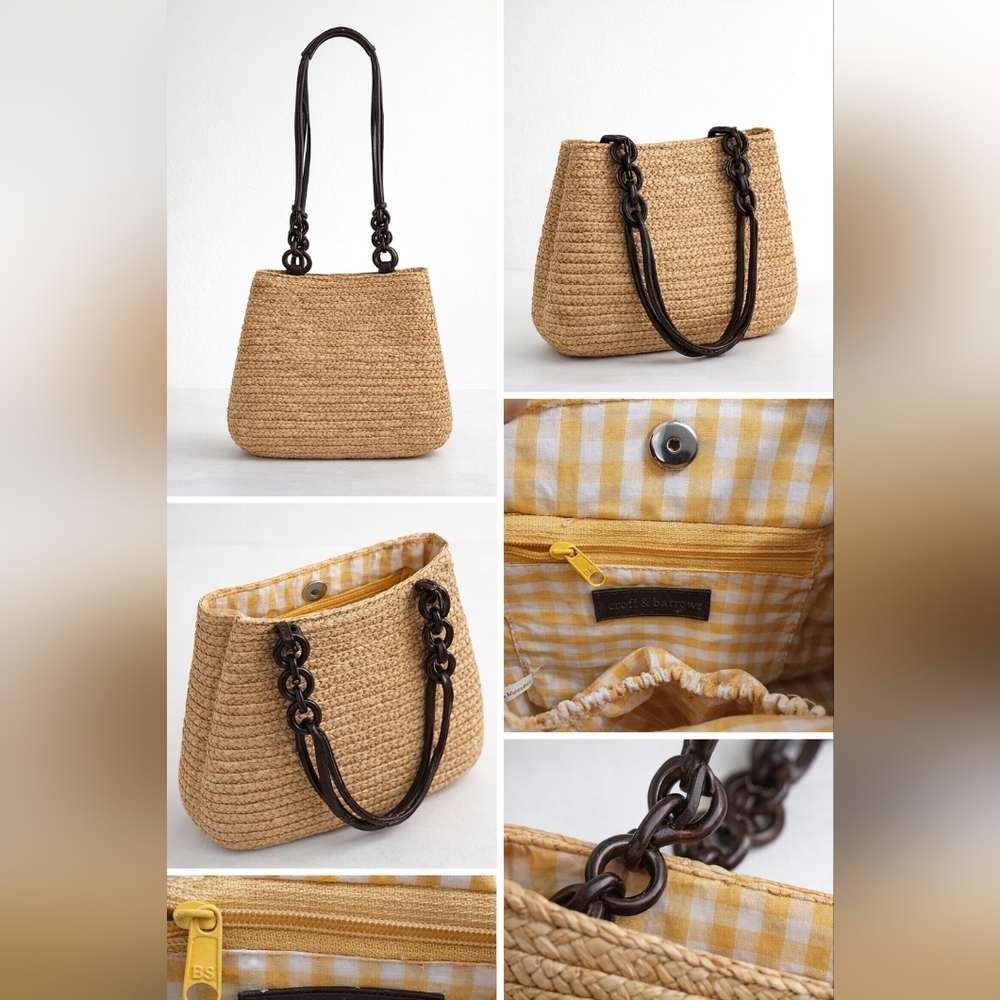 croft & barrow Tan Woven Shoulder Bag with Dark Brown Chain Handles